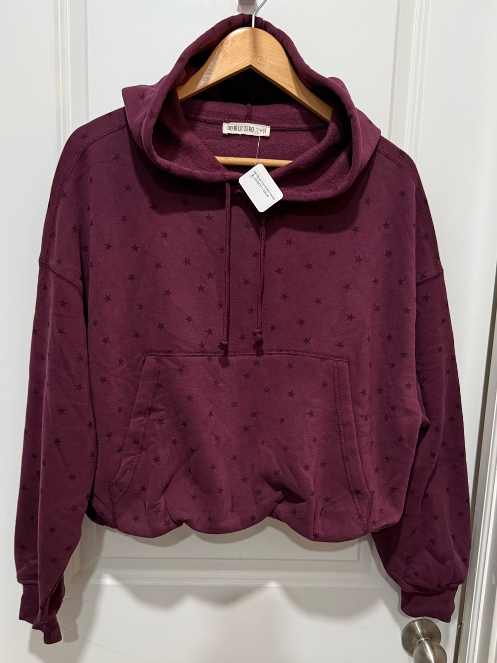 Double Zero Plum Star Struck Print Cropped Cinched Bubble Hem Hoodie Small